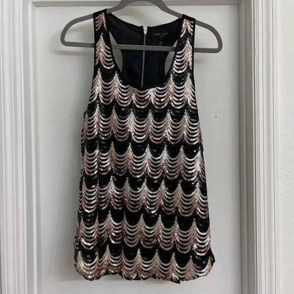 Romeo & Juliet Couture NWT Sequin Tank Blouse Black Gold Sz M - Picture 1 of 5